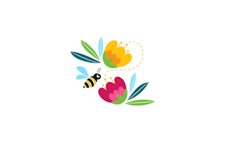 wonderful and beautiful bee two flowers logo