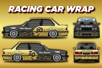 do pro racing car wrap design, car wrap design, racing car wrap, vehicle wrap