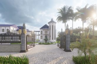do villa and castle resort design, 3d model and render
