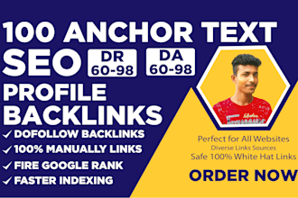 create 100 high dr da anchor text seo profile backlinks, manual link building