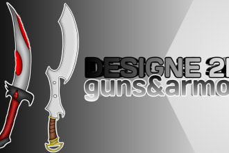 draw 2d art of weapons ,guns and armors
