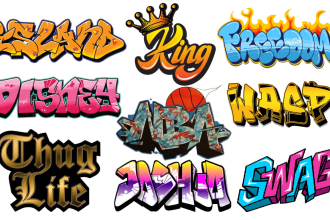do custom font, typography, lettering ,t shirt and graffiti logo