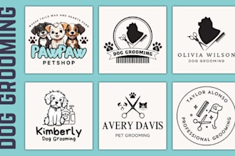 design dog grooming salon logo pet groomer flyer or poster