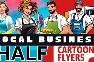 create an half cartoon local business flyer menu price list