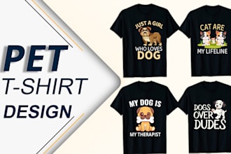 custom pet tshirt designs  dog, cat, animal art for pod