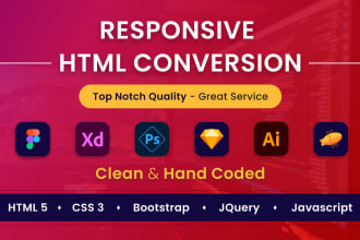 do psd to html, figma to html css bootstrap responsive static website