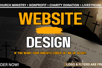 design a church website with a free logo, ebook cover, with livestreaming