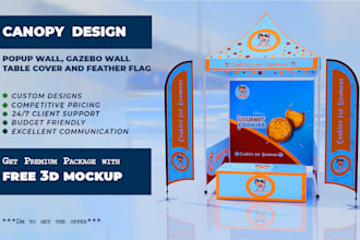 design creative canopy tent, table cover and flag