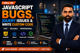 fix any javascript bugs, jquery issues, write custom code