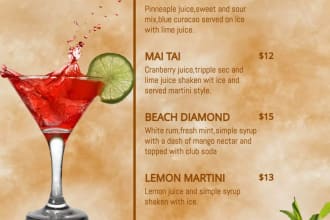 create menu design for your restaurant, bar, pub, lounge