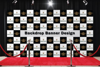 create an outstanding event backdrop design, step and repeat, red carpet, expo b