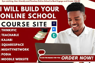 create online course website in teachable, thinkific, kajabi, course upload