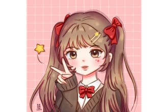 draw cute anime art of your character, oc, fan art