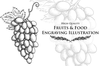draw detailed fruit, plant, or anything with engraving style