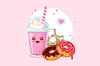 design cute cartoon illustration, mascot, food character