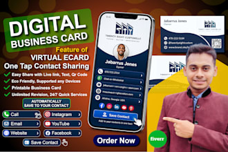 design a clickable digital business card, vcard, and print card with qr code