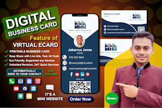 design a clickable digital business card, vcard and a print card with qr code