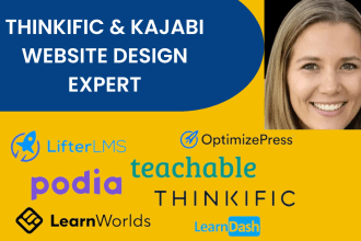 build thinkific website, kajabi website design kajabi online course sales funnel