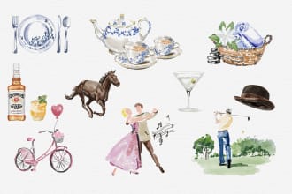 create illustrated watercolor icons