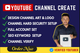 create best youtube channel setup with logo, art, intro, seo