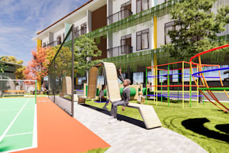 do 3d model and rendering for neighborhood park or backyard