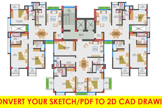 convert pdf, image, sketch to autocad floor plan drawing