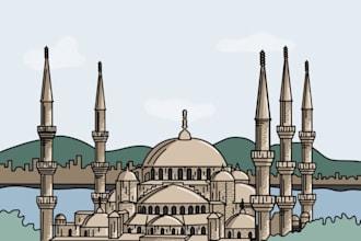 draw a building illustration in cartoon style