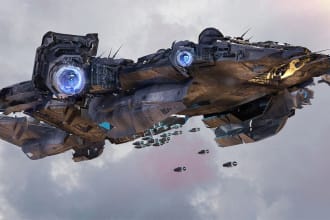 draw sci fi illustration like character, spaceship