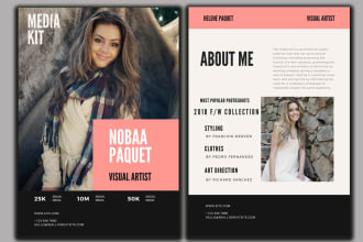 design an influencer media kit, press kit, speaker one sheet