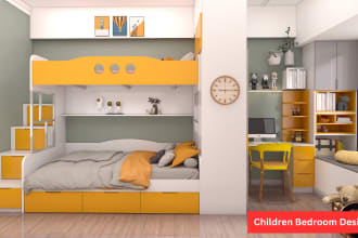 interior design 3d realistic render for bedroom, living room, kitchen