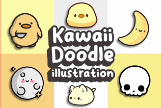 design kawaii chibi animal, character, sticker, vector illustration