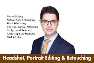 do photoshop retouching, editing headshots and portraits