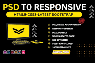 convert figma to html, psd to html, xd to html responsive bootstrap 5