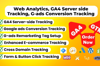 fix or setup web analytics, ecommerce, ga4 server side, conversion tracking