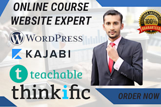 setup your wordpress, kajabi, thinkific or teachable course website
