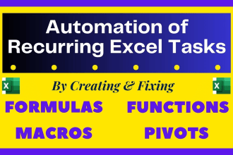 ease excel work by automating recurring tasks using formulas, macros, pivots etc