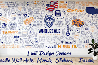 create custom doodle wall art, illustration, decal, mural,