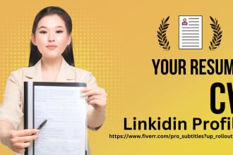 update and build up a professional resume, cv, cover letter and linkedin