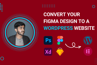 convert PSD, xd, figma to wordpress using elementor or divi