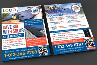 design flyer, postcard, door hanger for solar energy, roofing, repair, cleaning