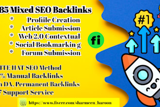 create 85 SEO da 50 mixed manually off page backlinks