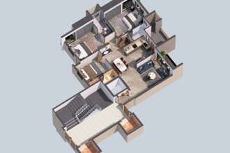make isometric 3d render of floor plan