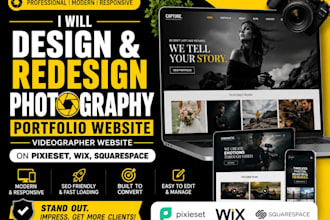 design and redesign photography portfolio website on pixieset, wix, squarespace