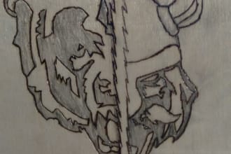create a wooden plaque with a wood burned image