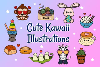 draw cute kawaii animal stickers, emoticons, chibi