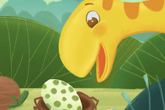 create whimsical dinosaur illustrations for kids stories