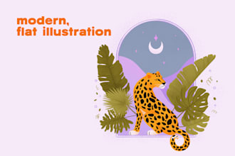 create custom digital illustration in modern flat style