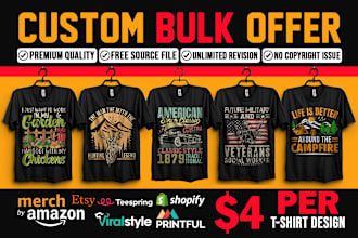 do custom bulk t shirt design for merch by amazon, pod business