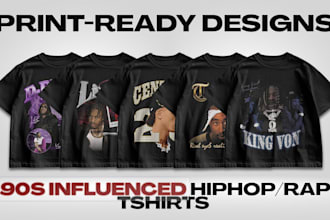 design a professional 90s vintage style bootleg rap tshirt