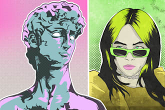 draw a character or a poster with comic 80s style , retro art